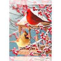 Drapeau décoratif  d'hiver avec oiseaux cardinaux